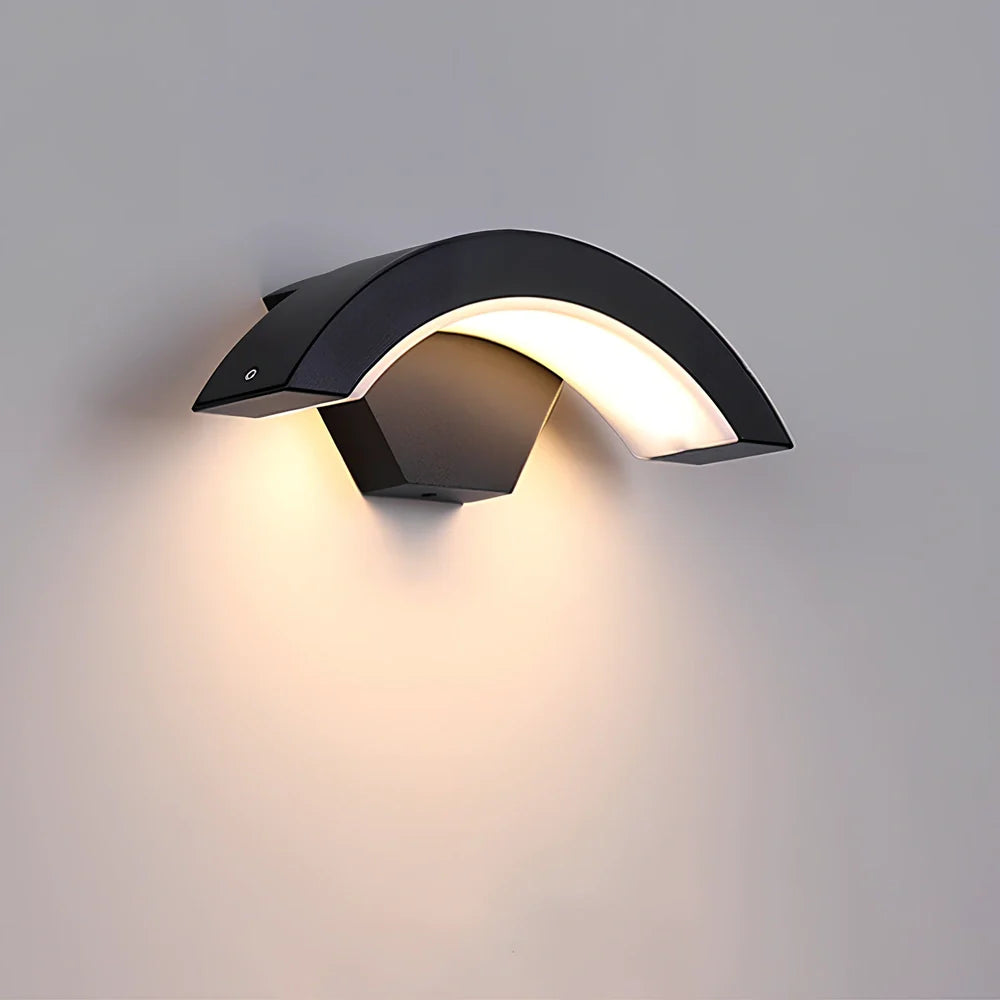 Curved moon-shaped LED wall light with motion sensor, acrylic shell, dimensions 290x100x91mm