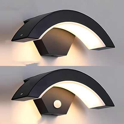 Curved moon-shaped LED wall light with motion sensor, acrylic shell, dimensions 290x100x91mm