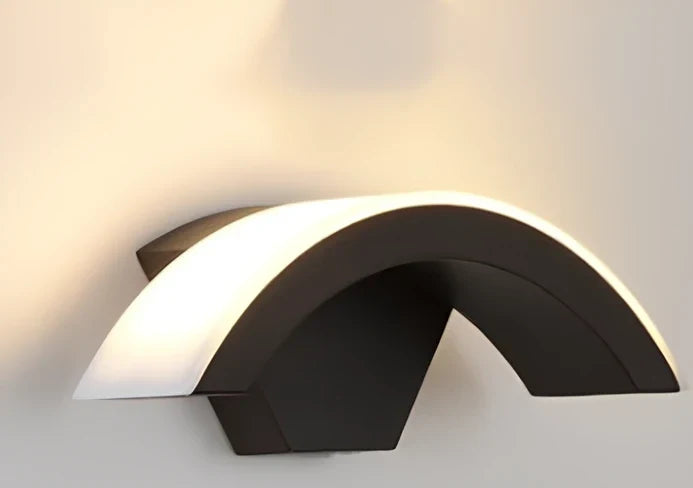 Curved moon-shaped LED wall light with motion sensor, acrylic shell, dimensions 290x100x91mm