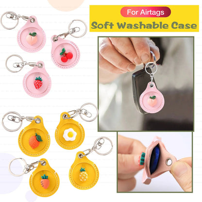 Fruit-themed silicone protective case for Apple AirTag with keychain
