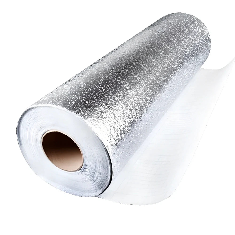 Silver aluminium foil kitchen wallpaper with 30/90cm dimensions for grease and water protection