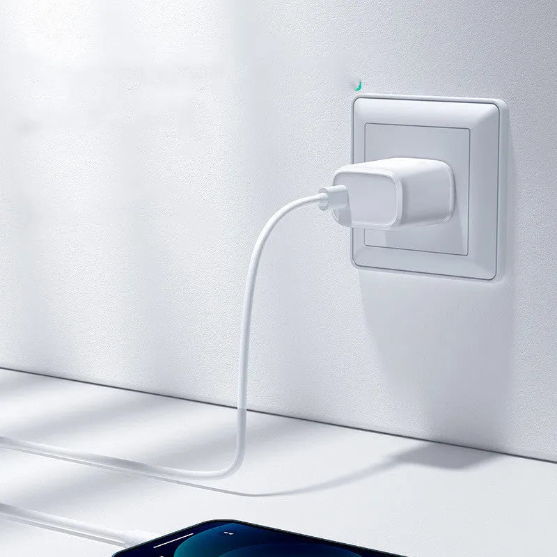 Travel charger with USB-C port in black, blue, or white colours with UK EU US plug options