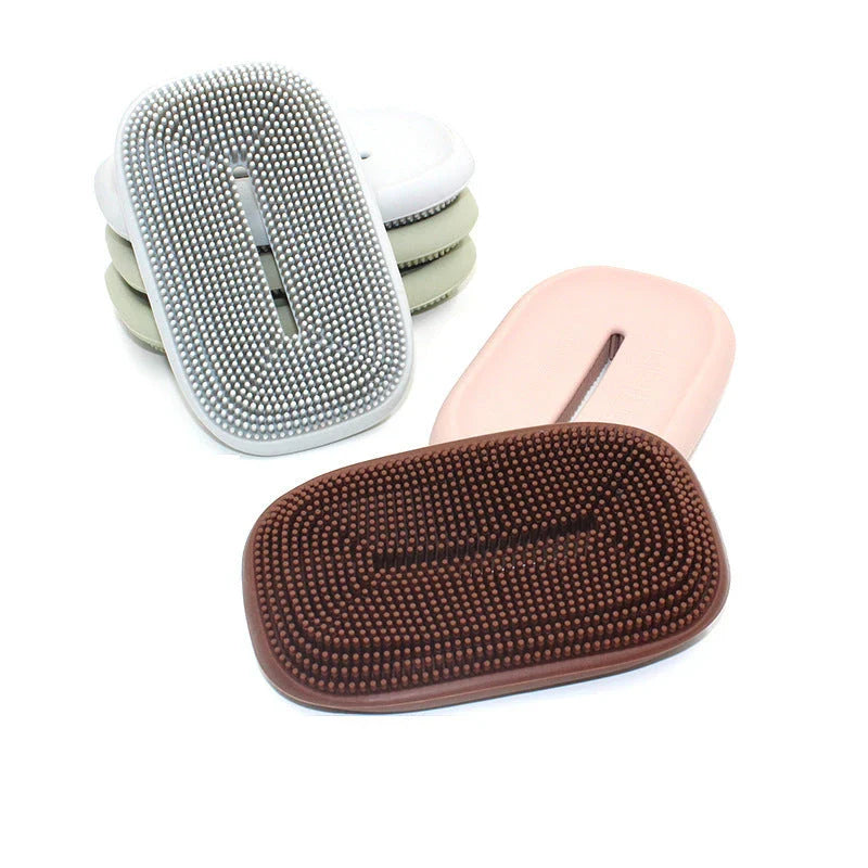 Multifunctional silicone soap holder and cleaning brush set in various Nordic-inspired colors and shapes