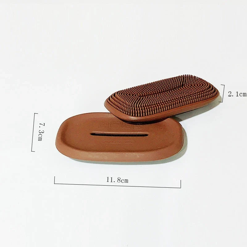 Multifunctional silicone soap holder and cleaning brush set in various Nordic-inspired colors and shapes