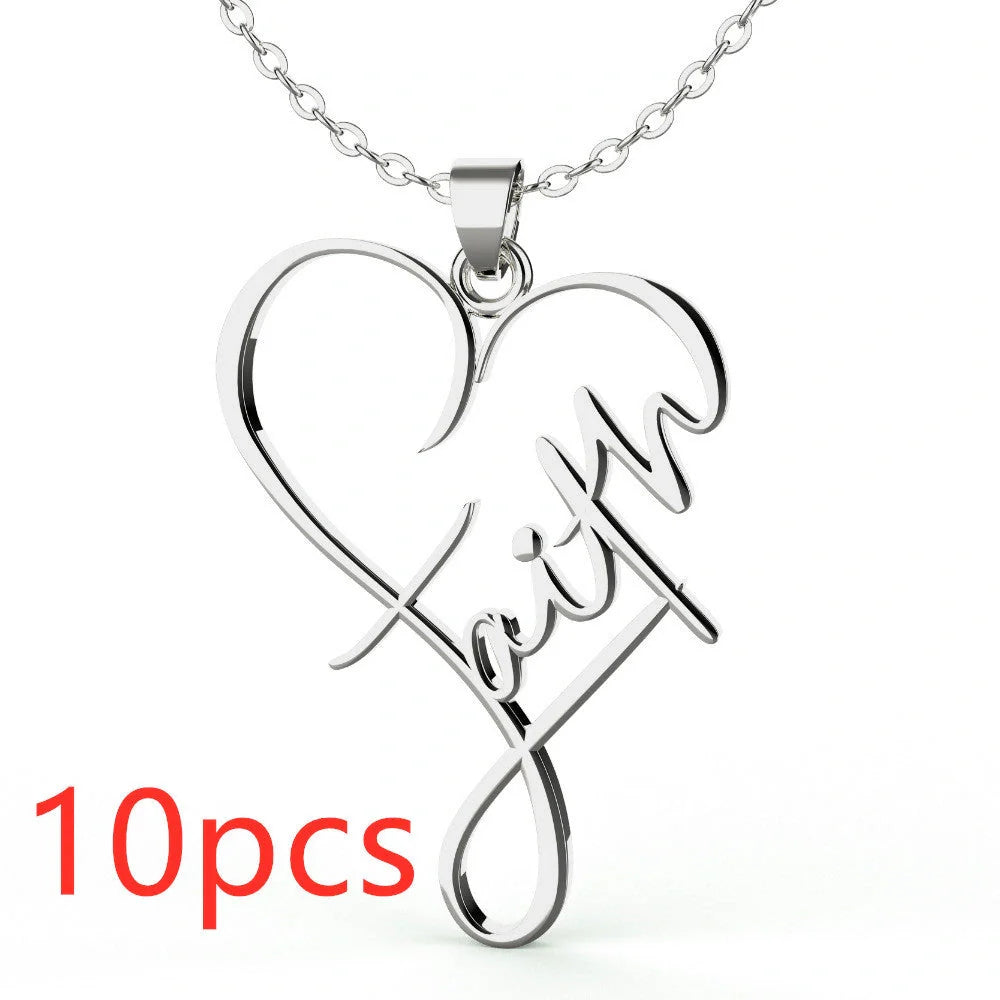 Heart of Faith Pendant Necklace in stainless steel with adjustable 50cm chain