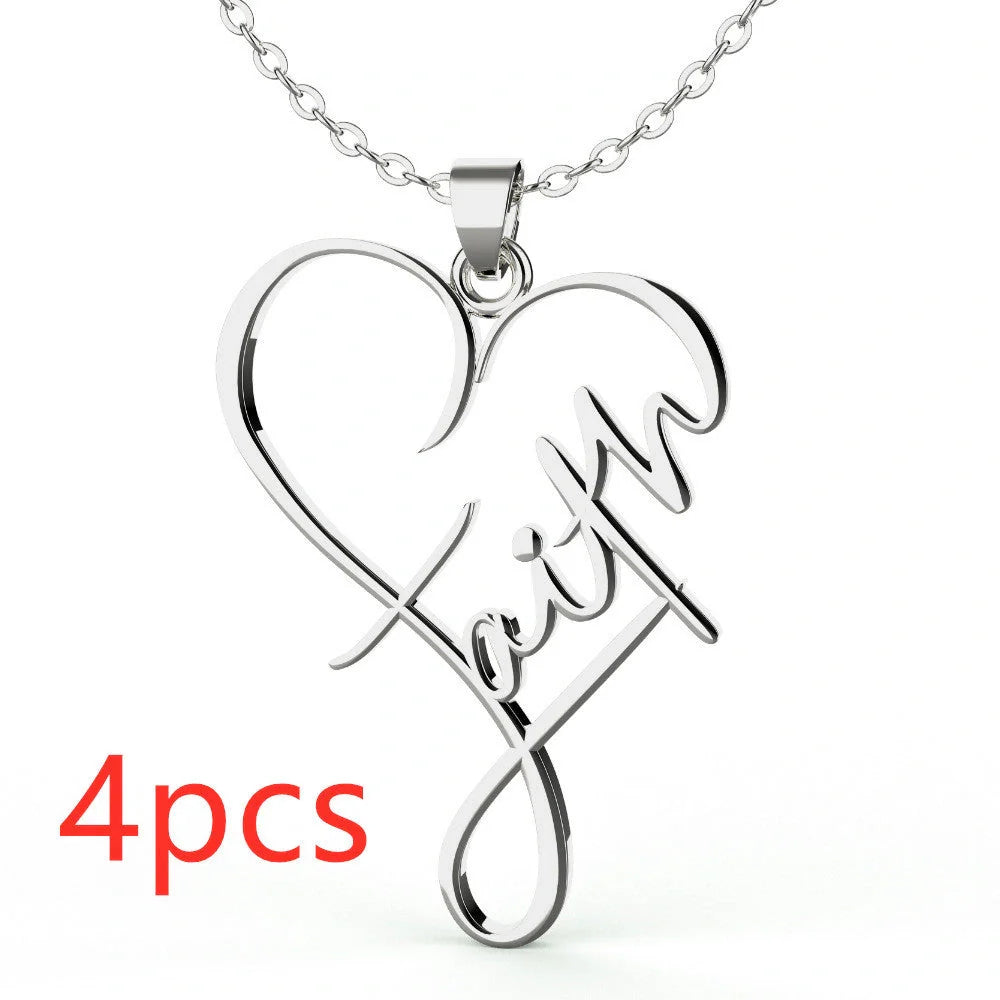 Heart of Faith Pendant Necklace in stainless steel with adjustable 50cm chain