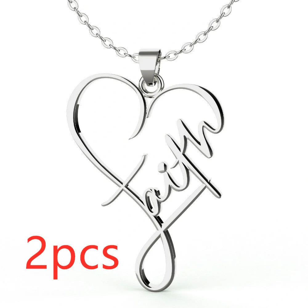 Heart of Faith Pendant Necklace in stainless steel with adjustable 50cm chain