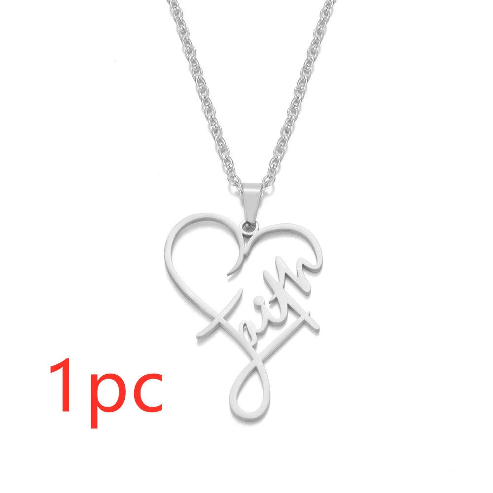 Heart of Faith Pendant Necklace in stainless steel with adjustable 50cm chain