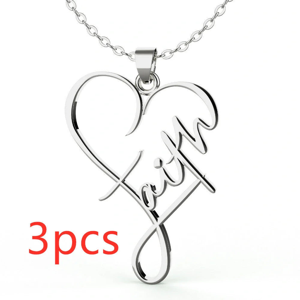 Heart of Faith Pendant Necklace in stainless steel with adjustable 50cm chain