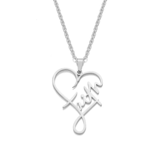Heart of Faith Pendant Necklace in stainless steel with adjustable 50cm chain