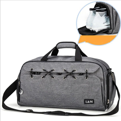 Sports gym bag with shoe compartment and waterproof pocket for wet-dry separation