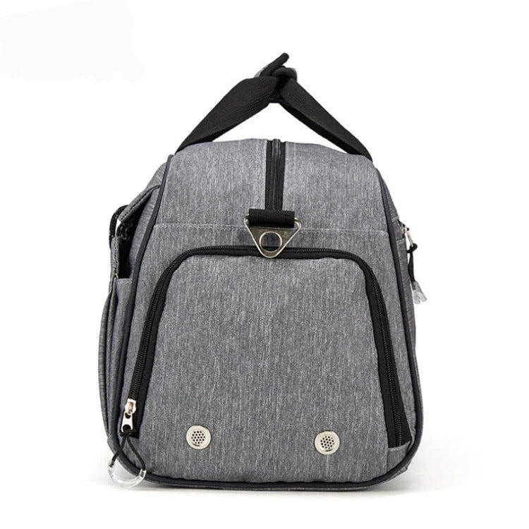 Sports gym bag with shoe compartment and waterproof pocket for wet-dry separation
