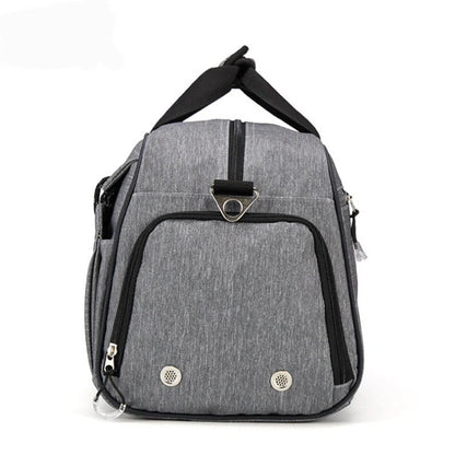 Sports gym bag with shoe compartment and waterproof pocket for wet-dry separation