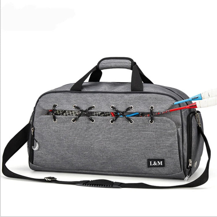 Sports gym bag with shoe compartment and waterproof pocket for wet-dry separation
