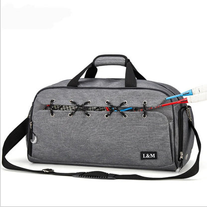 Sports gym bag with shoe compartment and waterproof pocket for wet-dry separation