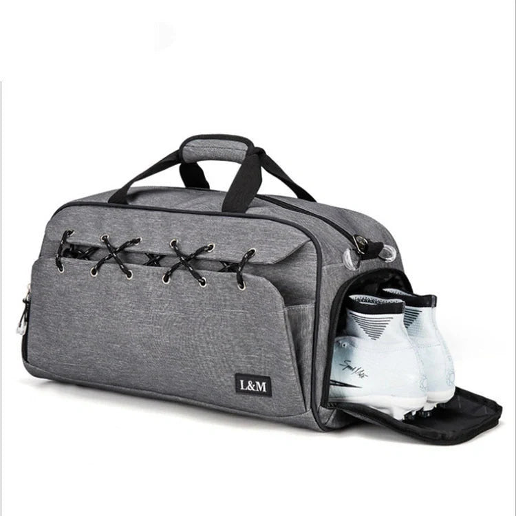 Sports gym bag with shoe compartment and waterproof pocket for wet-dry separation