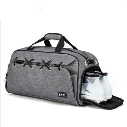 Sports gym bag with shoe compartment and waterproof pocket for wet-dry separation