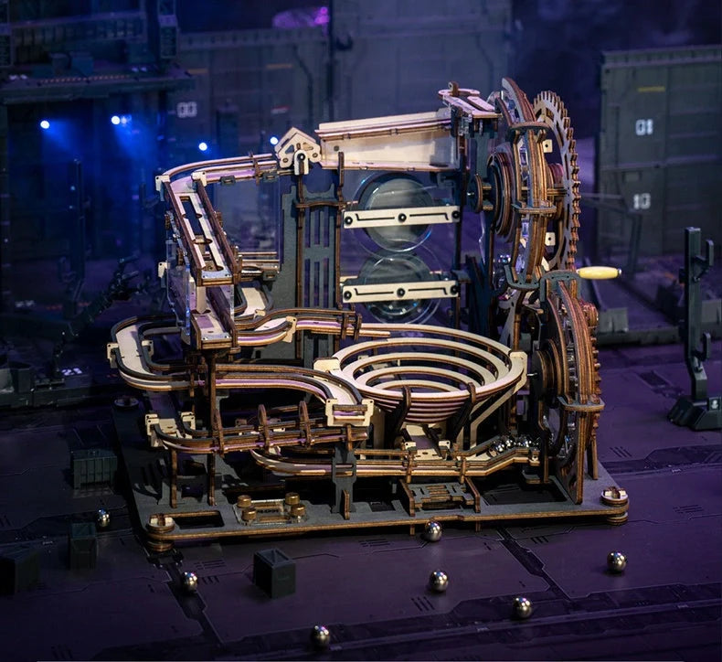 Marble Night City 3D Wooden Puzzle with steel marbles and multiple tracks