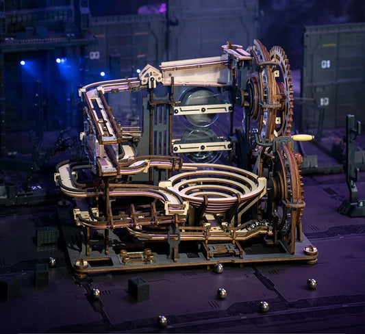 Marble Night City 3D Wooden Puzzle with steel marbles and multiple tracks