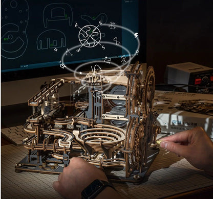 Marble Night City 3D Wooden Puzzle with steel marbles and multiple tracks