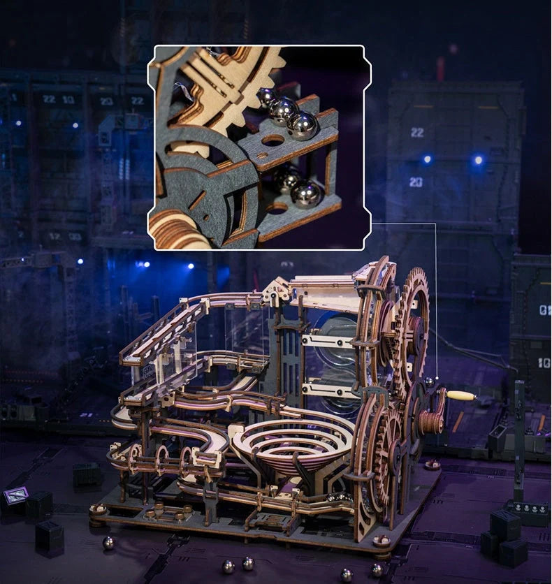 Marble Night City 3D Wooden Puzzle with steel marbles and multiple tracks