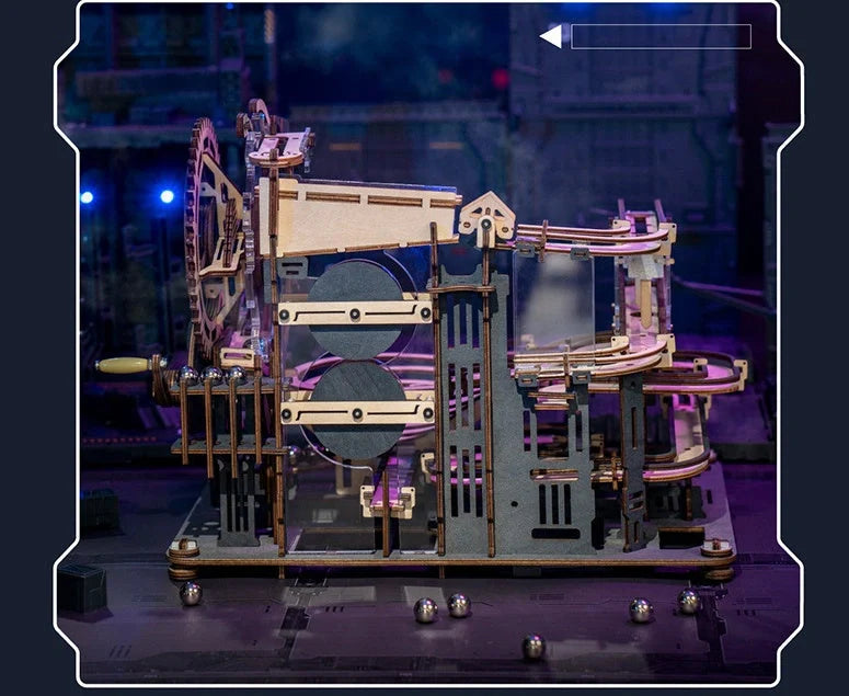 Marble Night City 3D Wooden Puzzle with steel marbles and multiple tracks