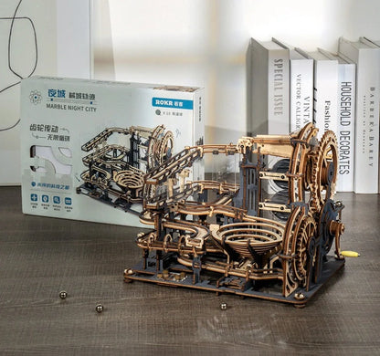 Marble Night City 3D Wooden Puzzle with steel marbles and multiple tracks