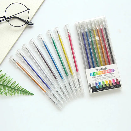 Shanzhi 623 colour-changing flashing hand account pen set with eight 16cm plastic ballpoint pens