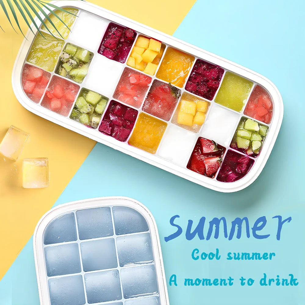 Nordic grey silicone ice tray with lid, 25.2cm long, 368g weight for fridge freezer use