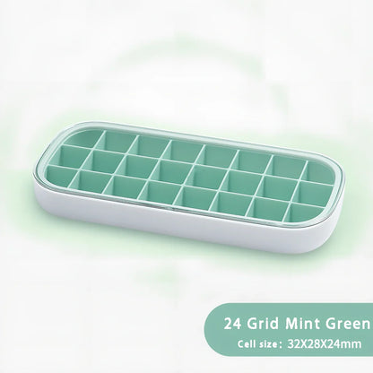 Nordic grey silicone ice tray with lid, 25.2cm long, 368g weight for fridge freezer use
