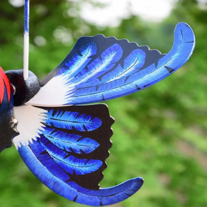 Handmade rooster windmill garden statue with vibrant colors and waterproof design