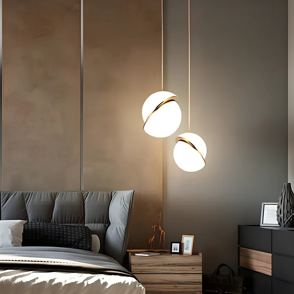 Nordic modern pendant light with spherical white shade and adjustable 1.5m suspension cord