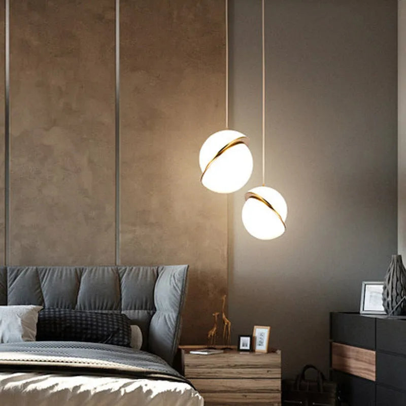 Nordic single head LED pendant light with white glass ball lampshade and iron body, 20cm or 25cm, 220V