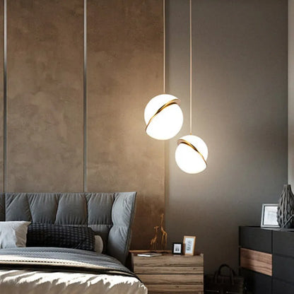 Nordic single head LED pendant light with white glass ball lampshade and iron body, 20cm or 25cm, 220V