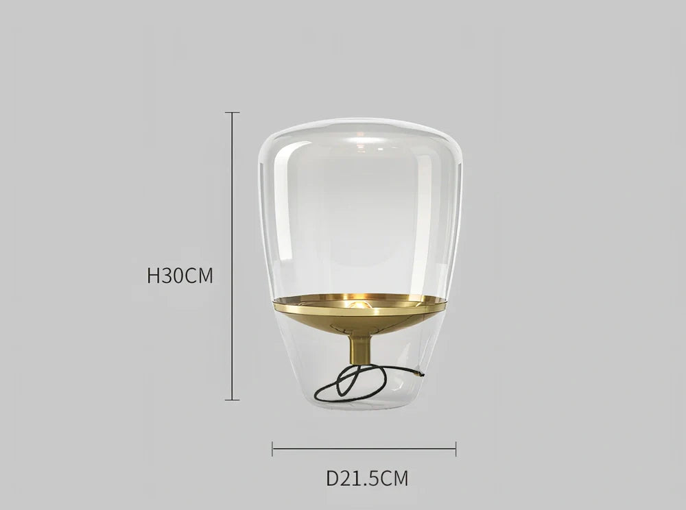 Scandinavian minimalist glass table lamp with iron body in gold, grey, rose gold or white colour options