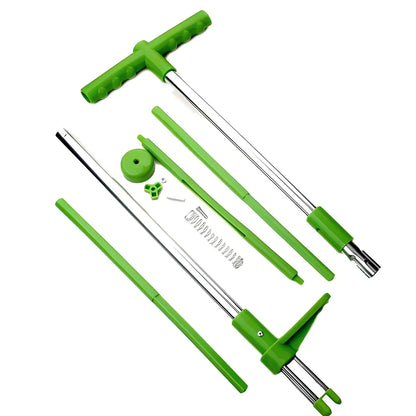 Green long handle weed puller with aluminium shaft and steel claw for garden weeding