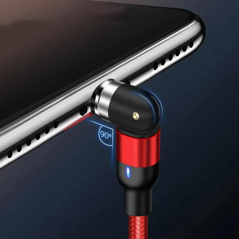 Magnetic data cable with rotating head, three-in-one connector, black purple red, 0.5m 1m 2m lengths