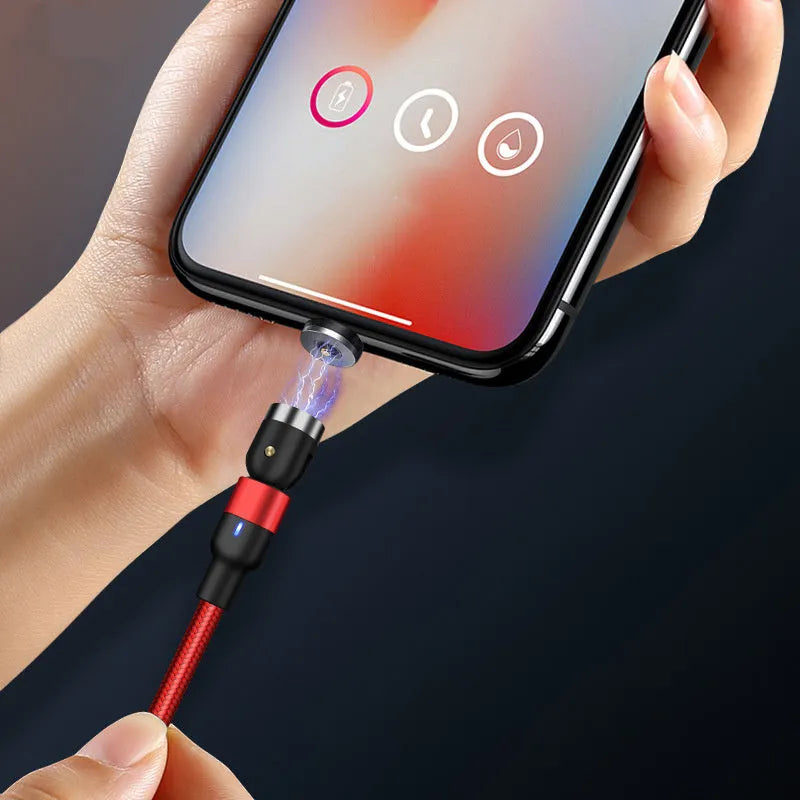 Magnetic data cable with rotating head, three-in-one connector, black purple red, 0.5m 1m 2m lengths
