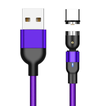 Magnetic data cable with rotating head, three-in-one connector, black purple red, 0.5m 1m 2m lengths
