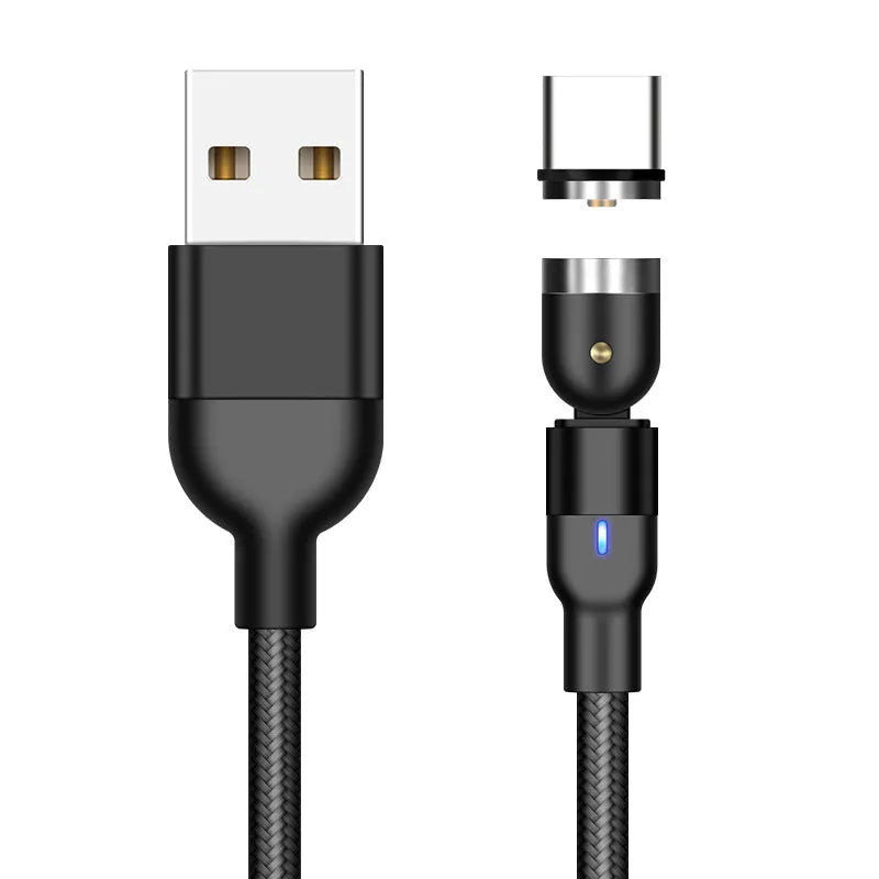 Magnetic data cable with rotating head, three-in-one connector, black purple red, 0.5m 1m 2m lengths