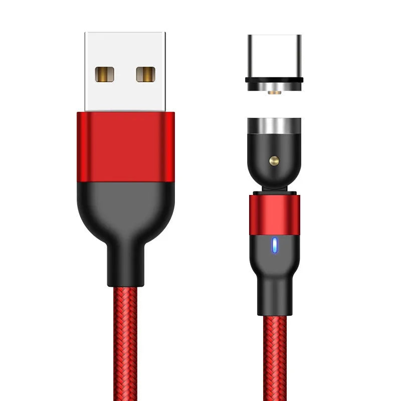 Magnetic data cable with rotating head, three-in-one connector, black purple red, 0.5m 1m 2m lengths