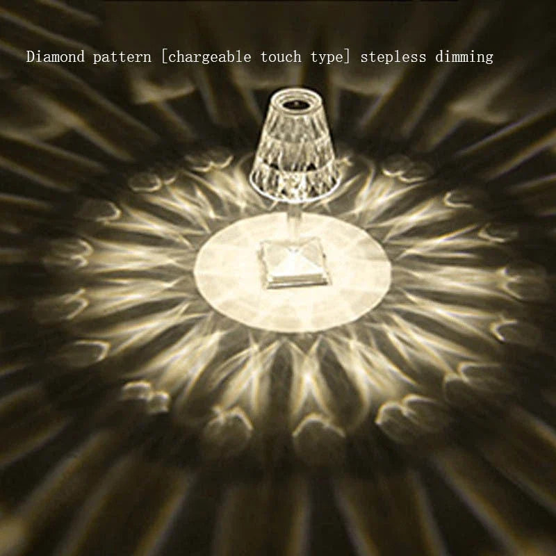 Elegant crystal acrylic table lamp with touch-sensitive controls and up to 6 hours of cordless battery life