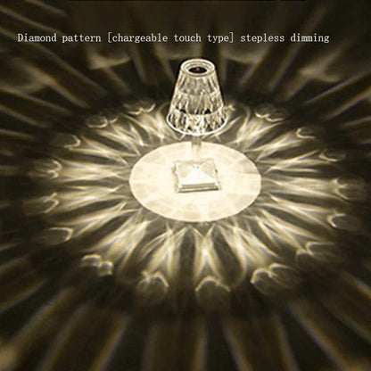 Elegant crystal acrylic table lamp with touch-sensitive controls and up to 6 hours of cordless battery life