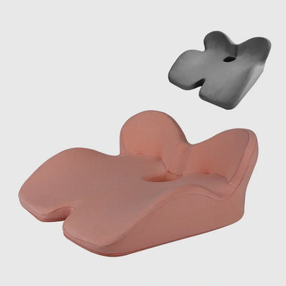 Memory foam seat cushion with posture correction and hollow out design in navy, pink, light gray, and dark gray