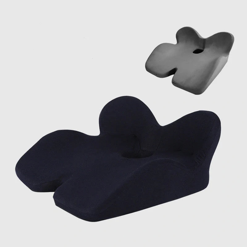 Memory foam seat cushion with posture correction and hollow out design in navy, pink, light gray, and dark gray