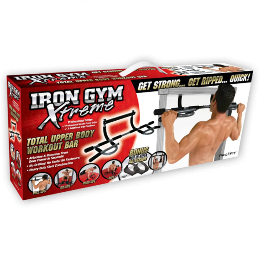Black steel wall-mounted pull up bar with heavy-duty pipe construction.