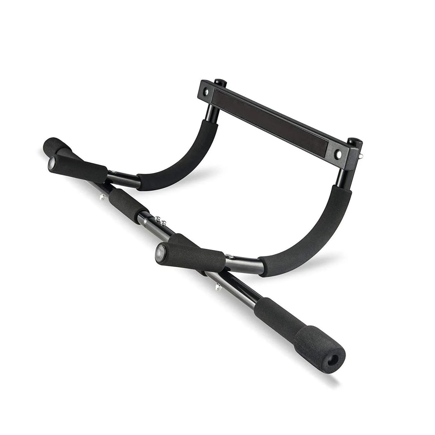 Black steel wall-mounted pull up bar with heavy-duty pipe construction.