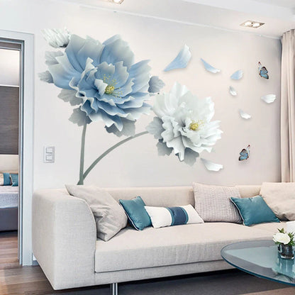 Elegant and removable flower wall decals in blue, perfect for adding natural beauty to any bedroom