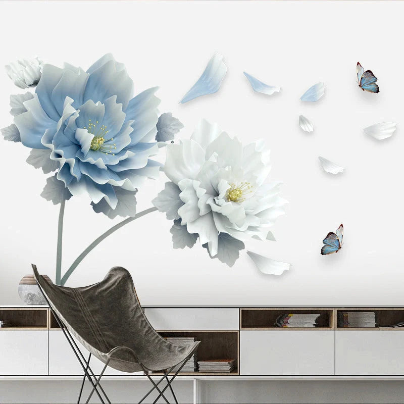Elegant and removable flower wall decals in blue, perfect for adding natural beauty to any bedroom