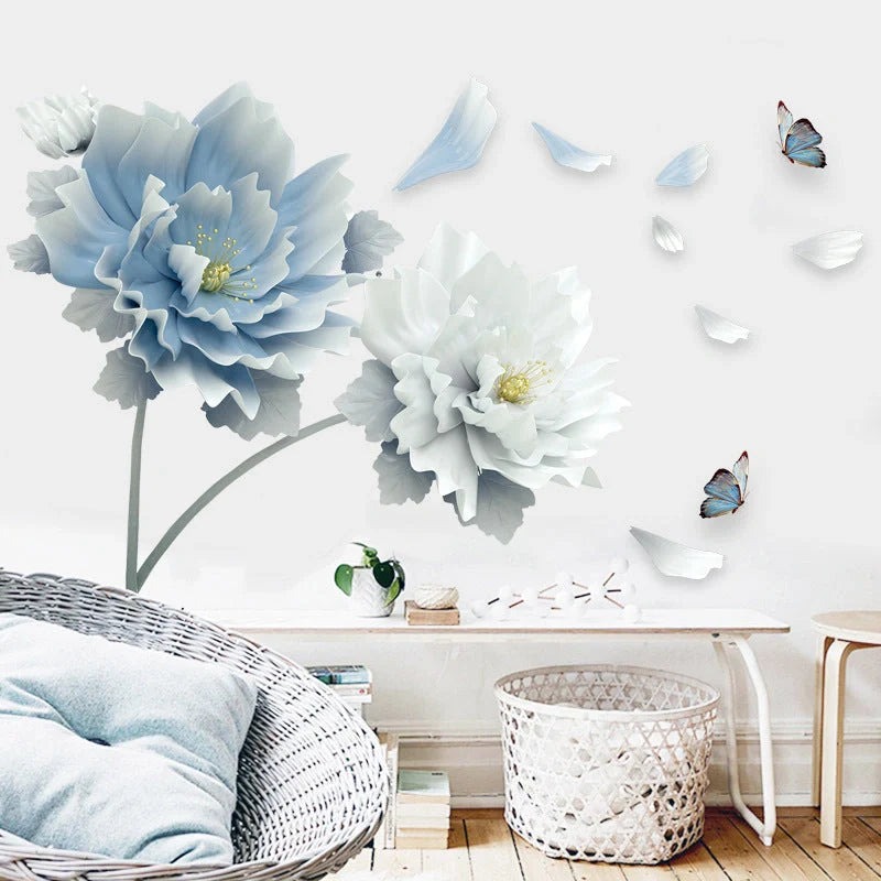 Elegant and removable flower wall decals in blue, perfect for adding natural beauty to any bedroom